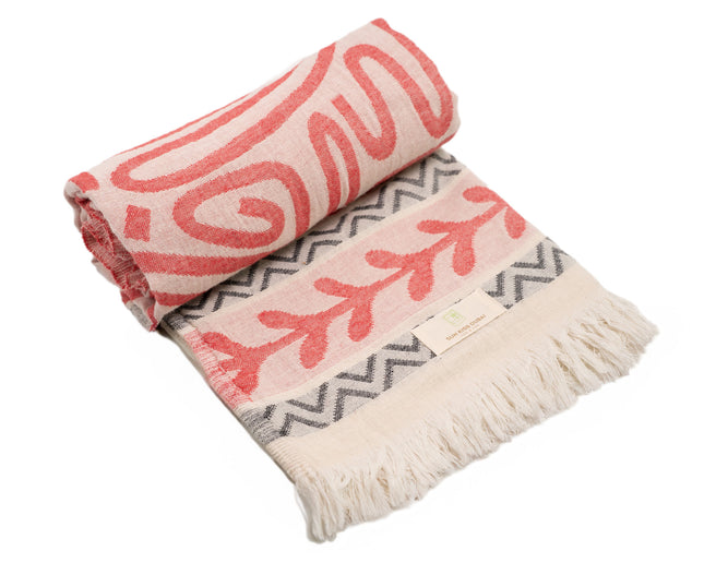 SunKiss Dubai Turkish Beach Towel - Red Waves (100cm x 80cm)