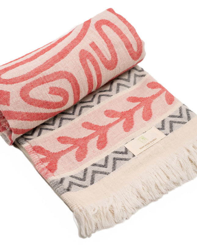 SunKiss Dubai Turkish Beach Towel - Red Waves (100cm x 80cm)