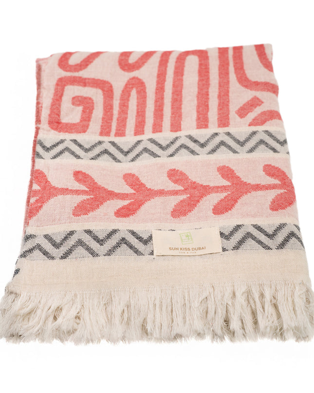 SunKiss Dubai Turkish Beach Towel - Red Waves (100cm x 80cm)