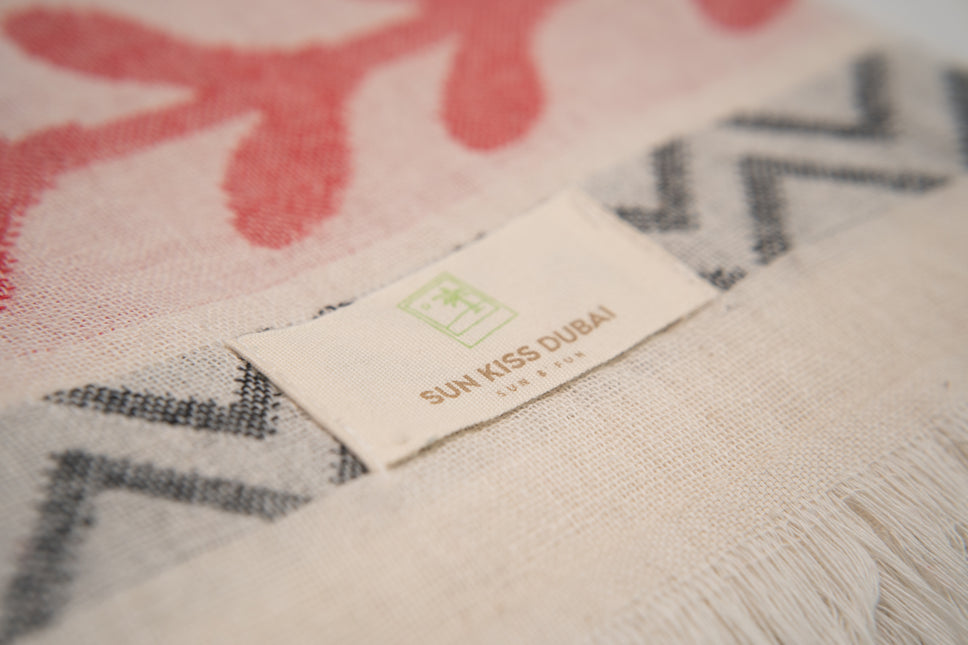 SunKiss Dubai Turkish Beach Towel - Bohemian Red Waves (100cm x 80cm)