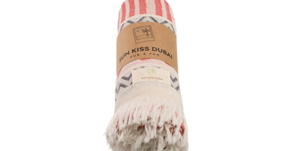 SunKiss Dubai Turkish Beach Towel - Red Waves (100cm x 80cm)