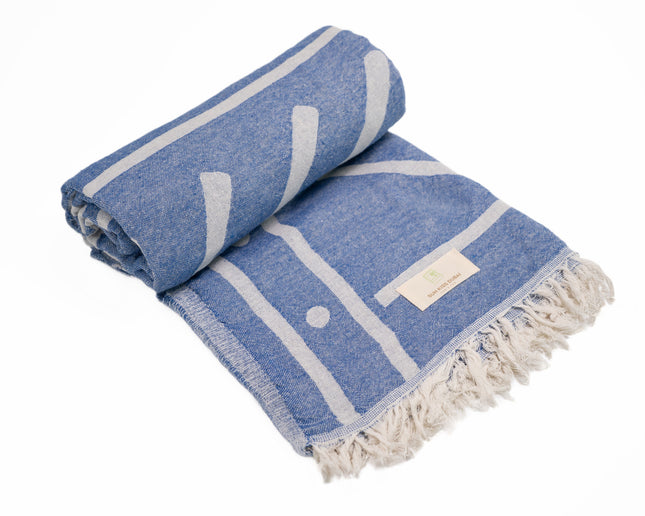 SunKiss Dubai Turkish Beach Towel – Blue Pattern | 100 x 80 cm Cotton Towel