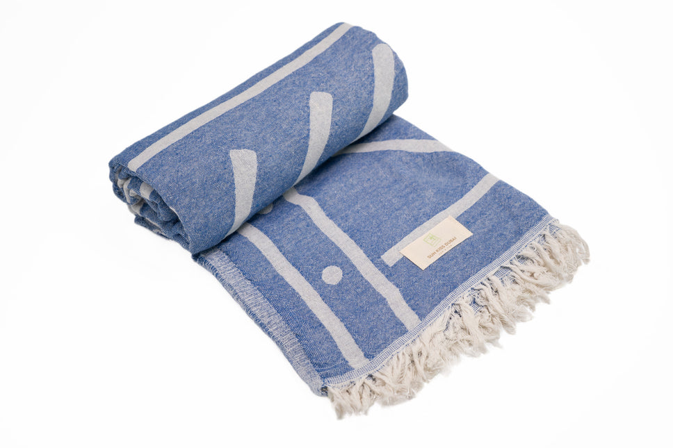 SunKiss Dubai Turkish Beach Towel - Dark Blue Waves (100cm x 80cm)