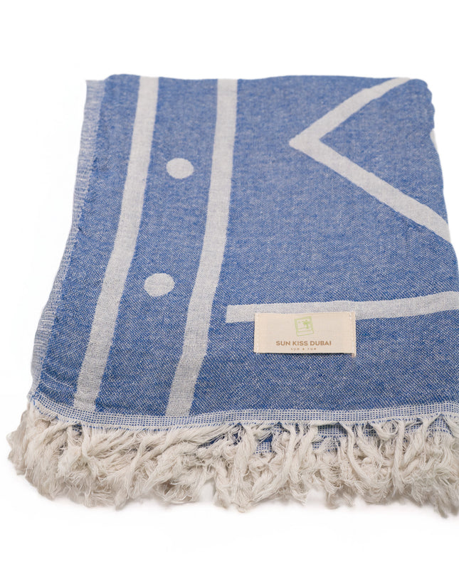 SunKiss Dubai Turkish Beach Towel - Dark Blue Waves (100cm x 80cm)