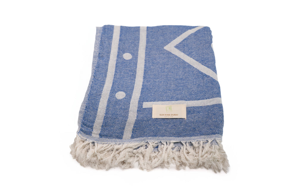 SunKiss Dubai Turkish Beach Towel - Dark Blue Waves (100cm x 80cm)