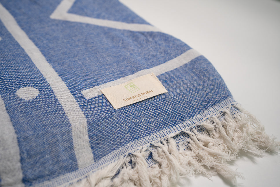 SunKiss Dubai Turkish Beach Towel - Dark Blue Waves (100cm x 80cm)
