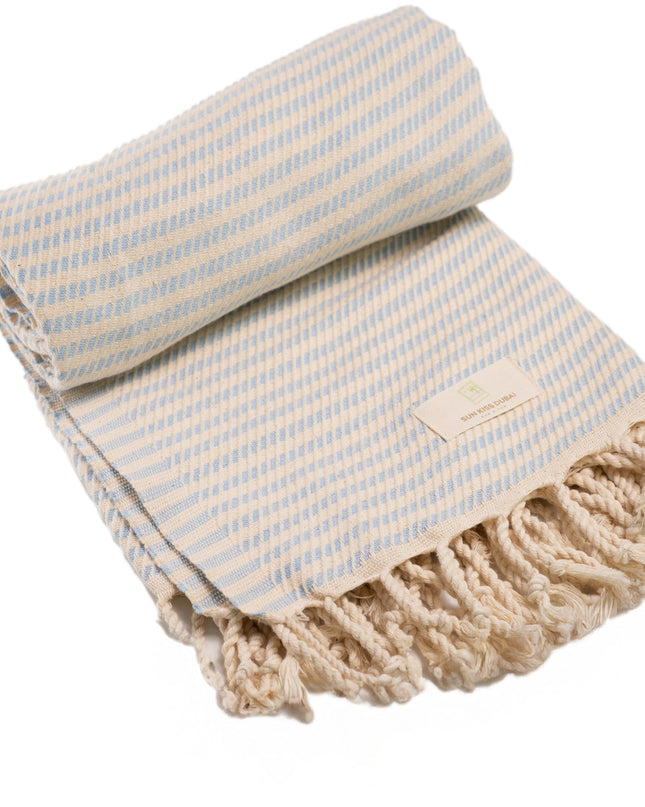 SunKiss Dubai Turkish Beach Towel - Blue Stripes (100cm x 80cm)