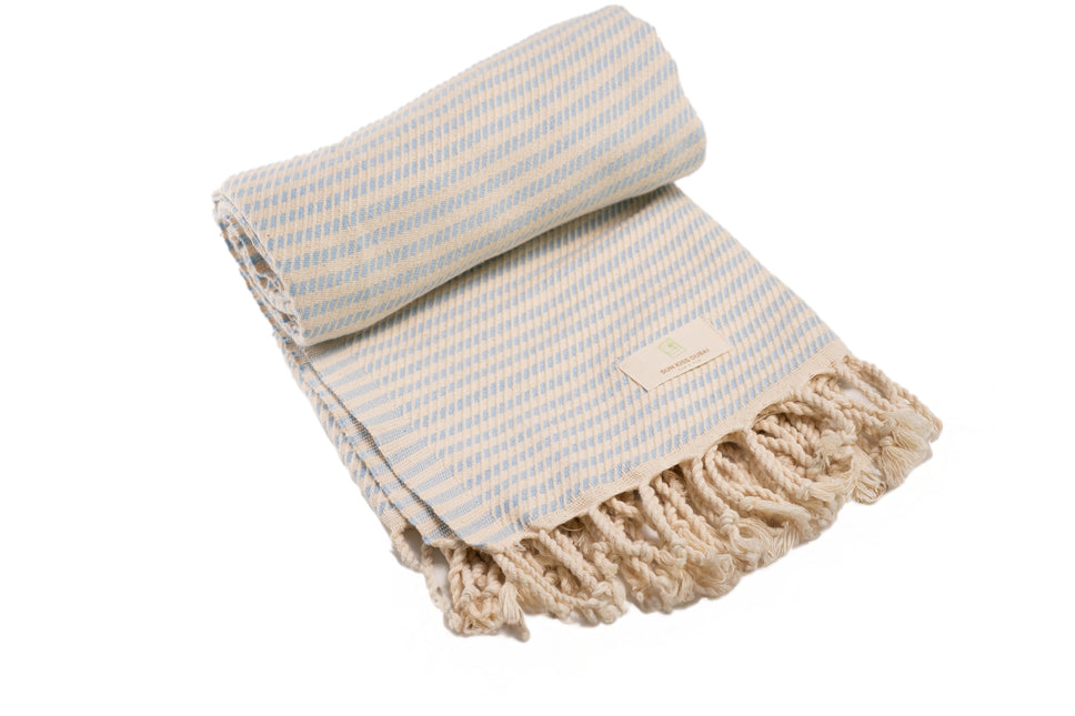 SunKiss Dubai Turkish Beach Towel - Blue Stripes (100cm x 80cm)