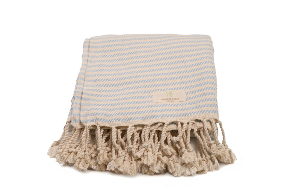 SunKiss Dubai Turkish Beach Towel - Blue Stripes (100cm x 80cm)