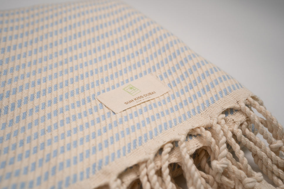 SunKiss Dubai Turkish Beach Towel - Blue Stripes (100cm x 80cm)