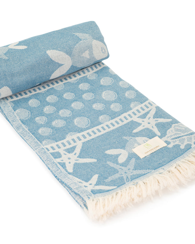 SunKiss Dubai Turkish Beach Towel - Sea Life Starfish Blue (100cm x 80cm)