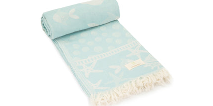 SunKiss Dubai Turkish Beach Towel - Sea Life Starfish Sky Blue (100cm x 80cm)