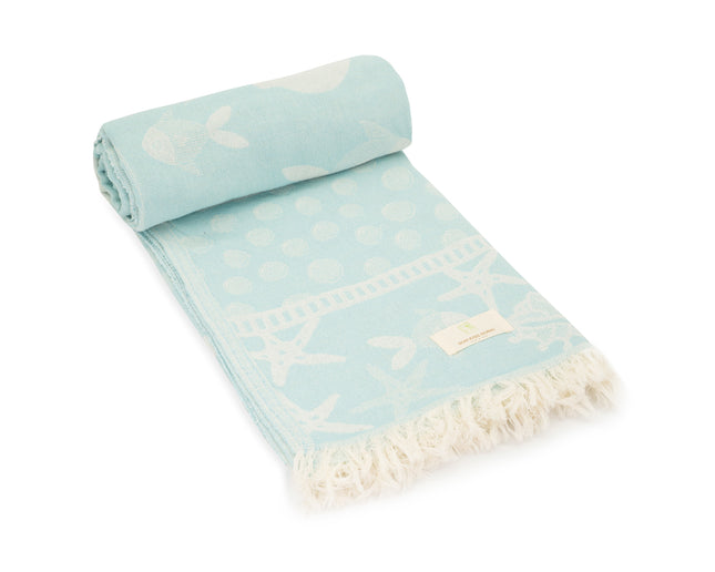 SunKiss Dubai Turkish Beach Towel - Sea Life Starfish Sky Blue (100cm x 80cm)