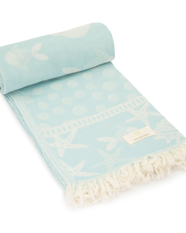 SunKiss Dubai Turkish Beach Towel - Sea Life Starfish Sky Blue (100cm x 80cm)