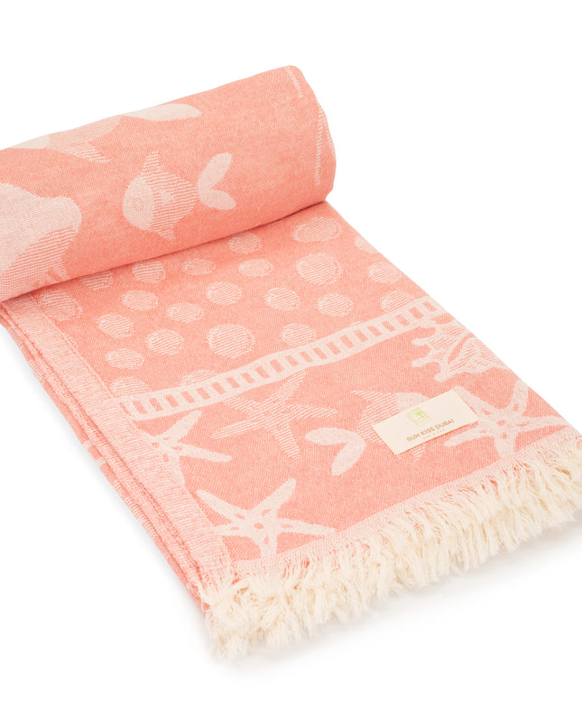 SunKiss Dubai Turkish Beach Towel - Sea Life Starfish Salmon (100cm x 80cm)