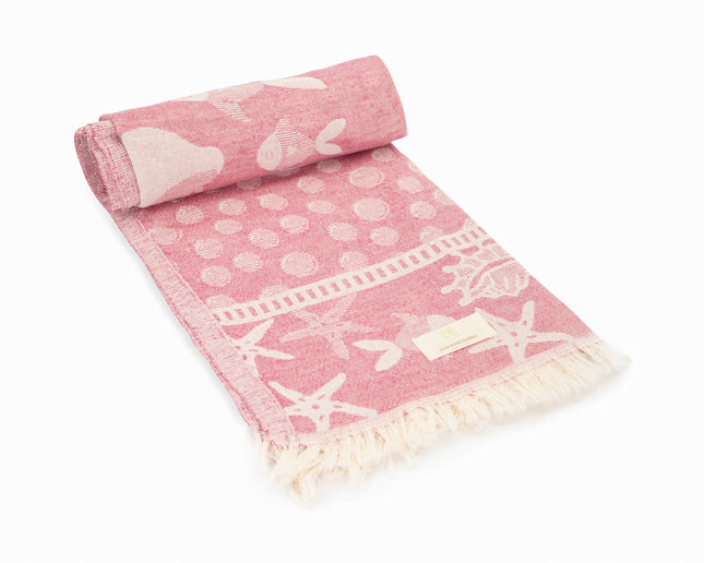 SunKiss Dubai Turkish Beach Towel - Sea Life Starfish Plum (100cm x 80cm)