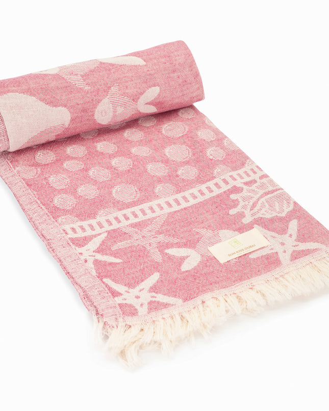 SunKiss Dubai Turkish Beach Towel - Sea Life Starfish Plum (100cm x 80cm)