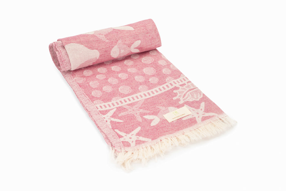SunKiss Dubai Turkish Beach Towel - Sea Life Starfish Plum (100cm x 80cm)