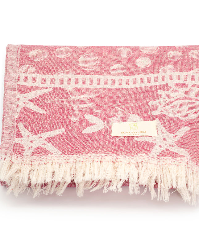 SunKiss Dubai Turkish Beach Towel - Sea Life Starfish Plum (100cm x 80cm)