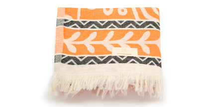 SunKiss Dubai Turkish Beach Towel - Bohemian Orange Waves (100cm x 80cm)
