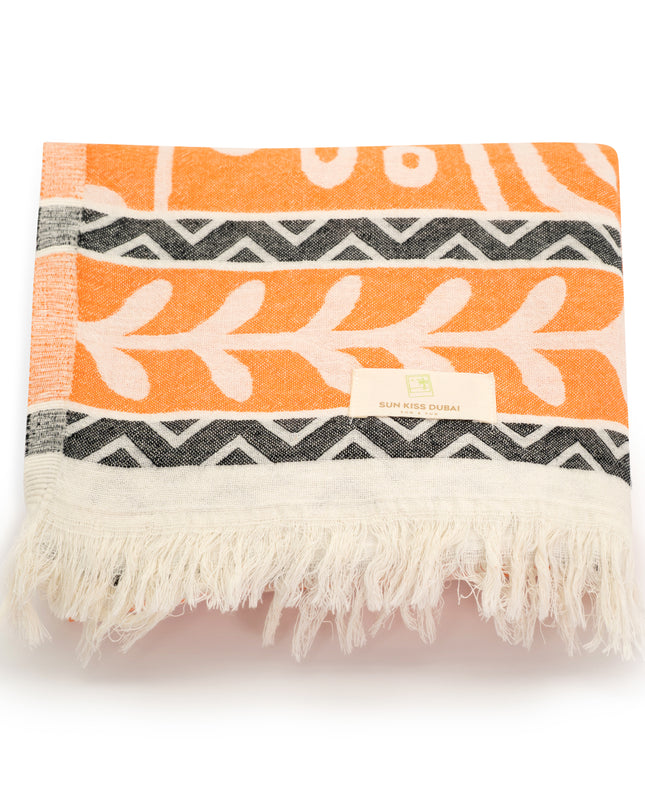 SunKiss Dubai Turkish Beach Towel - Bohemian Orange Waves (100cm x 80cm)