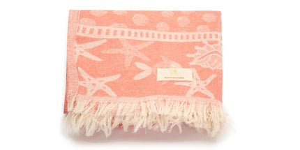 SunKiss Dubai Turkish Beach Towel - Sea Life Starfish Salmon (100cm x 80cm)
