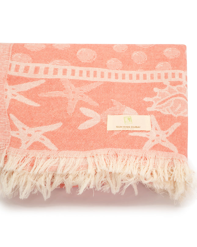 SunKiss Dubai Turkish Beach Towel - Sea Life Starfish Salmon (100cm x 80cm)