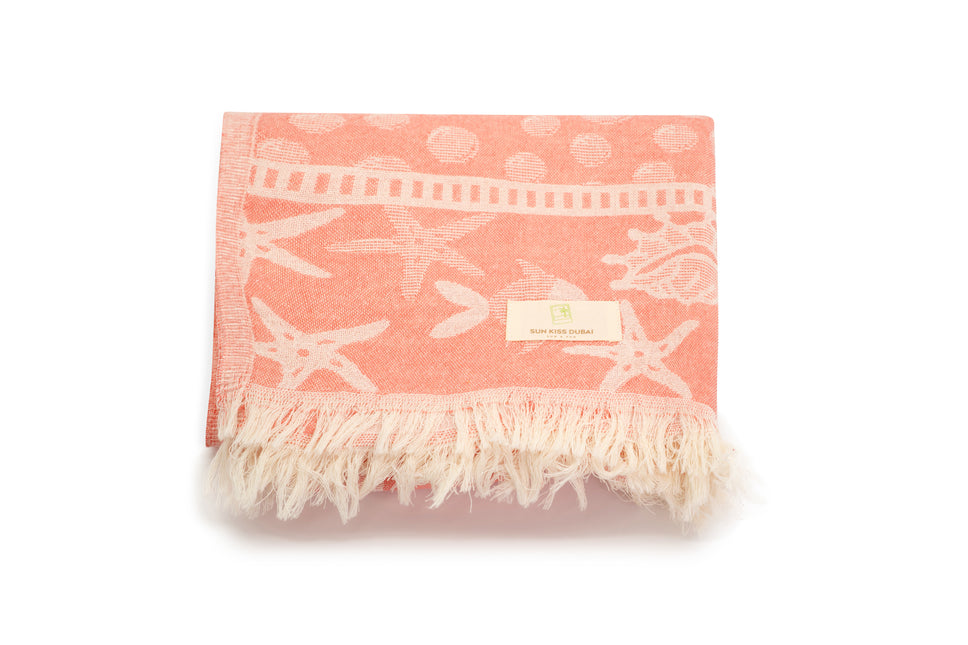 SunKiss Dubai Turkish Beach Towel - Sea Life Starfish Salmon (100cm x 80cm)