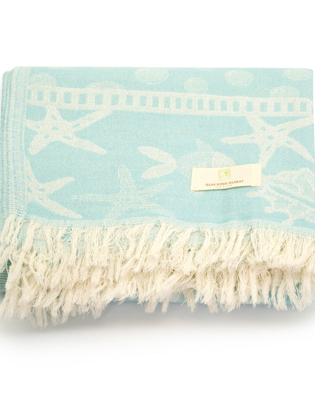 SunKiss Dubai Turkish Beach Towel - Sea Life Starfish Sky Blue (100cm x 80cm)
