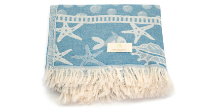 SunKiss Dubai Turkish Beach Towel - Sea Life Starfish Blue (100cm x 80cm)