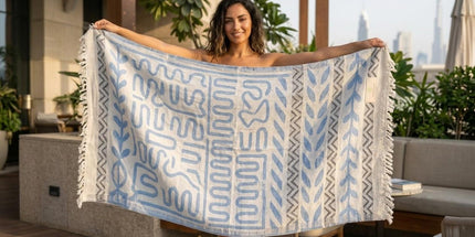 SunKiss Dubai Turkish Beach Towel – Bohemian Blue Waves | 100 x 80 cm Cotton Towel