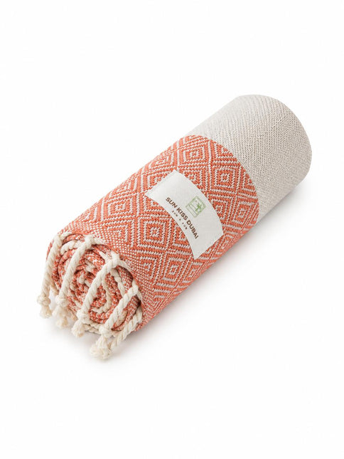 Turkish Cotton Hand Towel Salmon Zig-Zag 45x90cm | Soft & Quick-Dry | SunKiss Dubai