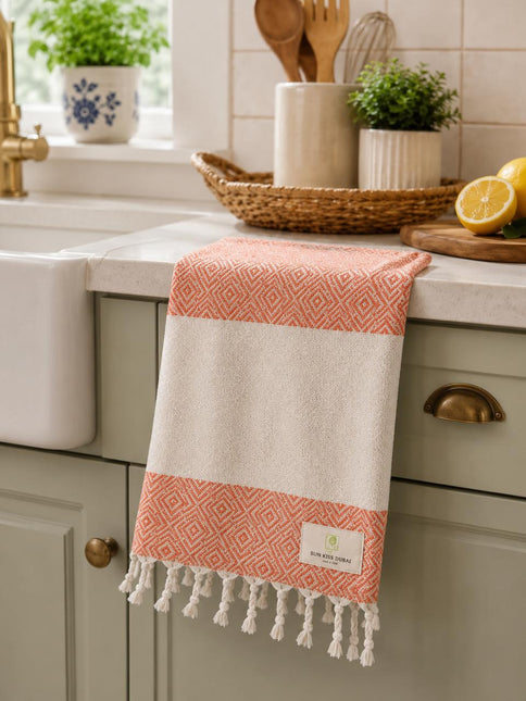 Turkish Cotton Hand Towel Salmon Zig-Zag 45x90cm | Soft & Quick-Dry | SunKiss Dubai