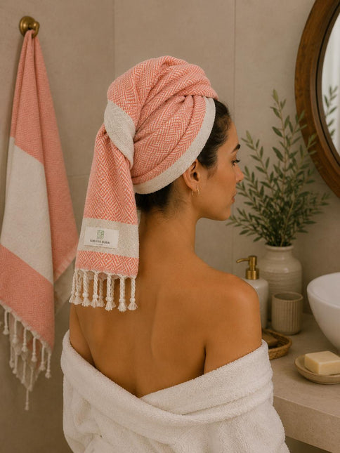 Turkish Cotton Hand Towel Salmon Zig-Zag 45x90cm | Soft & Quick-Dry | SunKiss Dubai