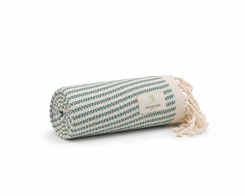 Turkish Cotton Hand Towel Lime Mint Stripes 45x90cm | Soft & Quick-Dry | SunKiss Dubai