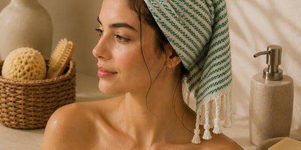 Turkish Cotton Hand Towel Lime Mint Stripes 45x90cm | Soft & Quick-Dry | SunKiss Dubai