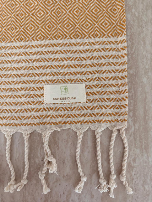 Turkish Cotton Hand Towel Yellow Stripes 45x90cm | Soft & Quick-Dry | SunKiss Dubai