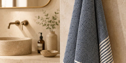 Turkish Cotton Hand Towel Blue Zig-Zag 45x90cm | Soft & Quick-Dry | SunKiss Dubai