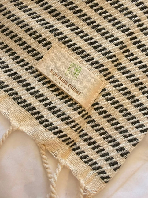 Turkish Cotton Hand Towel Black Stripes 45x90cm | Soft & Quick-Dry | SunKiss Dubai