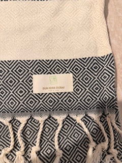 Turkish Cotton Hand Towel Navy Blue Pattern 45x90cm | Soft & Quick-Dry | SunKiss Dubai