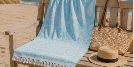 SunKiss Dubai Turkish Beach Towel – Sea Life Starfish Sky Blue | 100 x 80 cm Cotton Towel