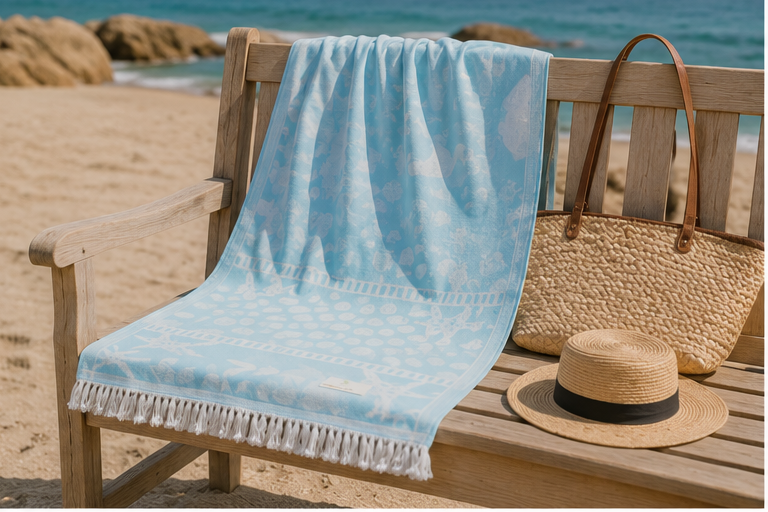 SunKiss Dubai Turkish Beach Towel – Sea Life Starfish Sky Blue | 100 x 80 cm Cotton Towel