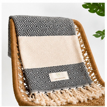 Turkish Cotton Hand Towel Navy Blue Pattern 45x90cm | Soft & Quick-Dry | SunKiss Dubai