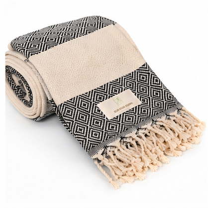 Turkish Cotton Hand Towel Navy Blue Pattern 45x90cm | Soft & Quick-Dry | SunKiss Dubai