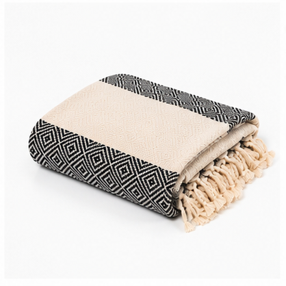 Turkish Cotton Hand Towel Navy Blue Pattern 45x90cm | Soft & Quick-Dry | SunKiss Dubai