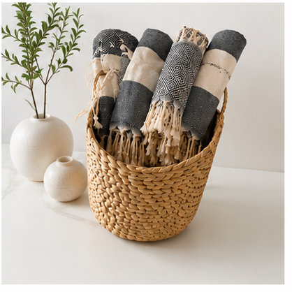 Turkish Cotton Hand Towel Navy Blue Pattern 45x90cm | Soft & Quick-Dry | SunKiss Dubai